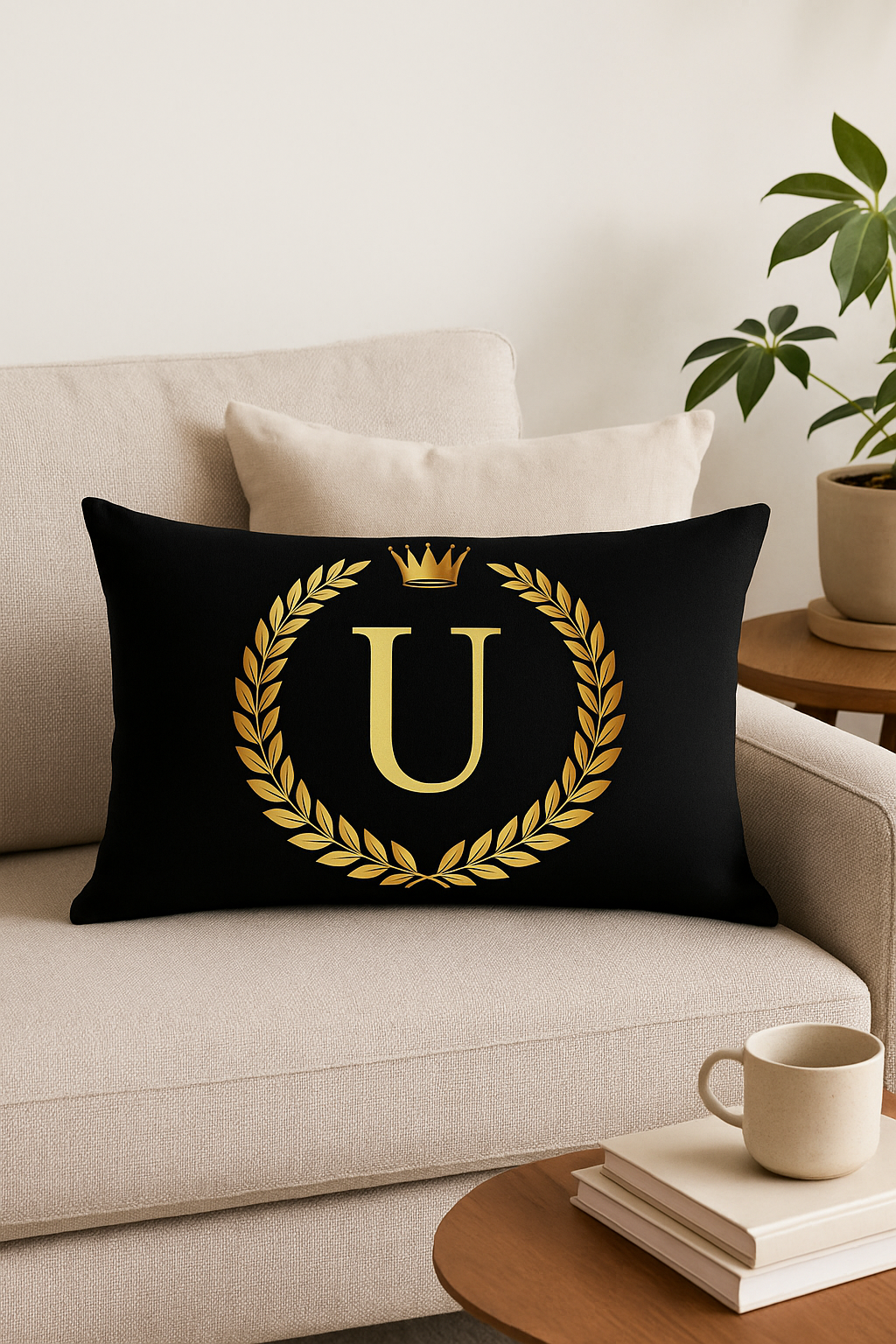 housse de coussin décorative mot lettres noires dorées - vue 2 sur 2