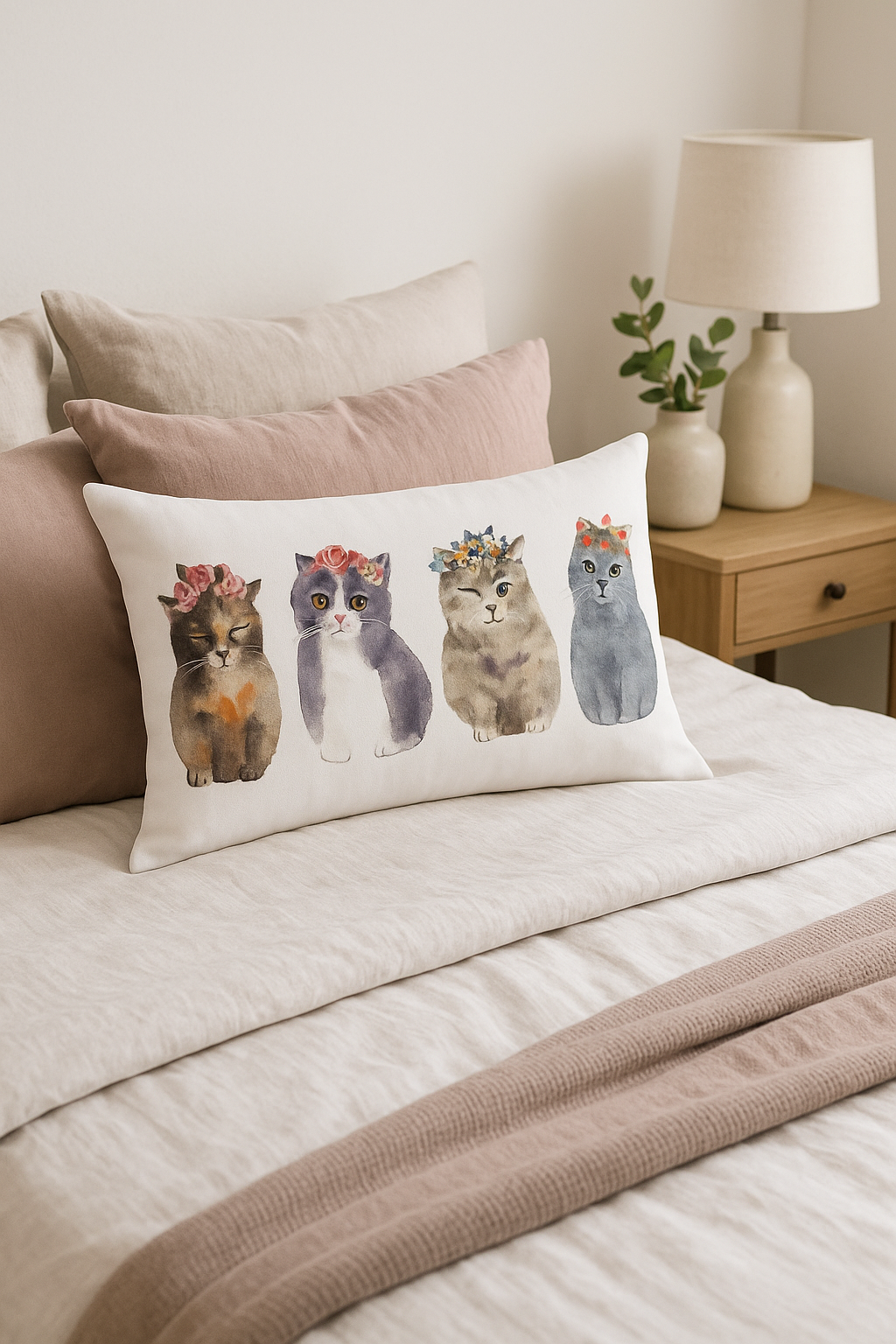 housse de coussin décorative motif animaux chiots et chats - vue 2 sur 2
