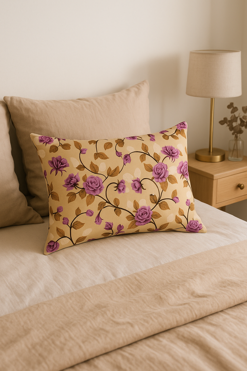 housse de coussin décorative motif arc-en-ciel fleurs rouges roses - vue 3 sur 2