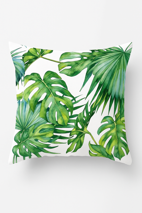 housse de coussin décorative motif cactus et plantes tropicales