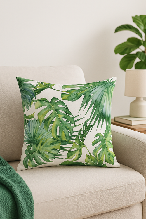 housse de coussin décorative motif cactus et plantes tropicales - vue 2 sur 2