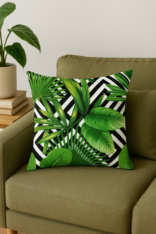 housse de coussin décorative motif cactus et plantes tropicales - vue 2 sur 2