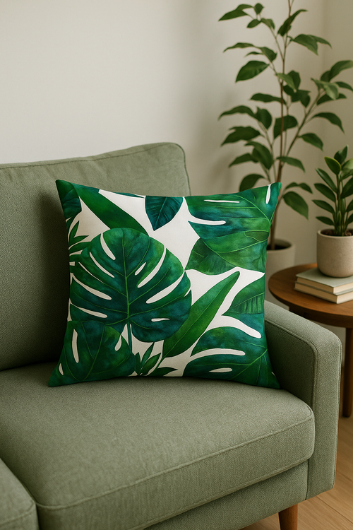 housse de coussin décorative motif cactus et plantes tropicales - vue 2 sur 2