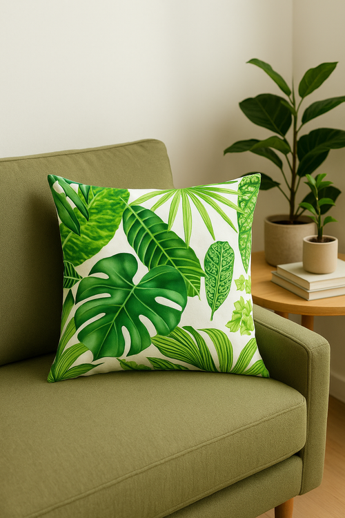 housse de coussin décorative motif cactus et plantes tropicales - vue 2 sur 2