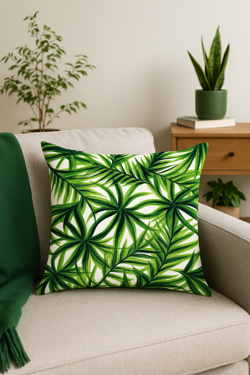 housse de coussin décorative motif cactus et plantes tropicales - vue 2 sur 2