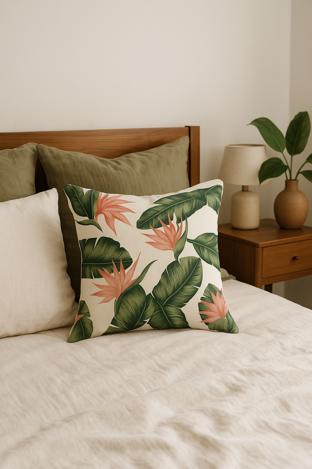 housse de coussin décorative motif cactus et plantes tropicales - vue 2 sur 2