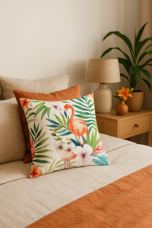 housse de coussin décorative motif cactus et plantes tropicales - vue 2 sur 2