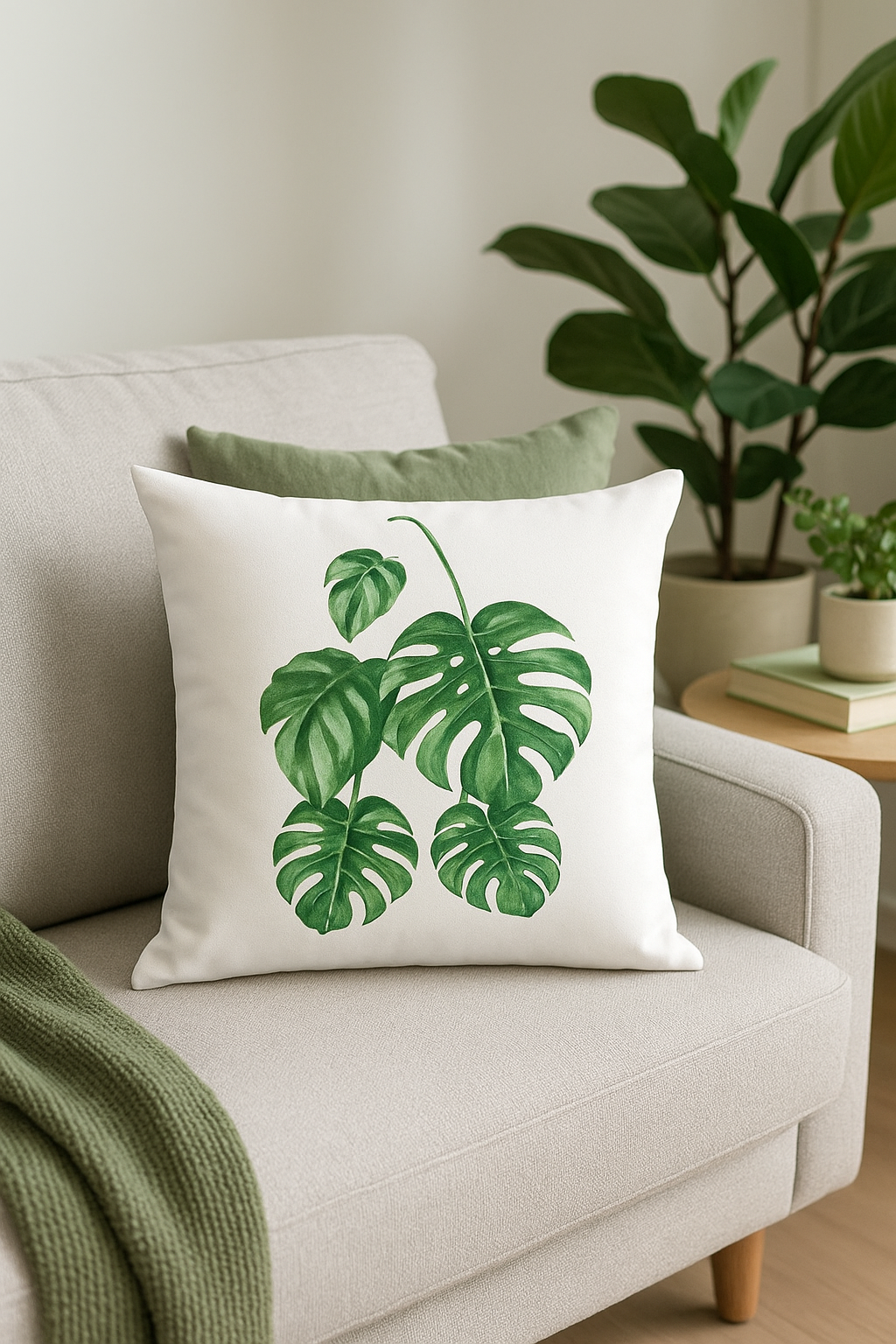 housse de coussin décorative motif cactus et plantes tropicales - vue 2 sur 2