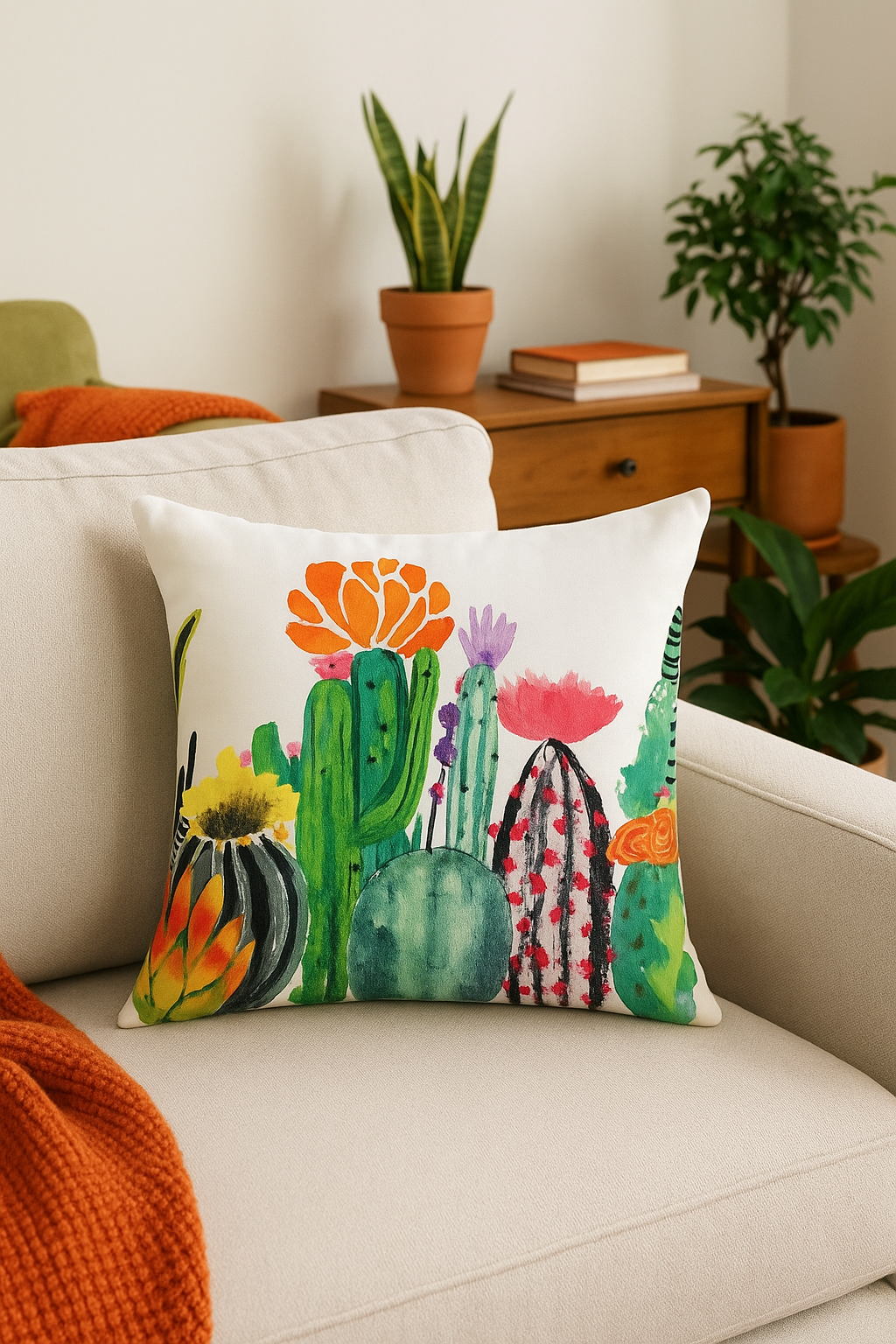 housse de coussin décorative motif cactus et plantes tropicales - vue 2 sur 2