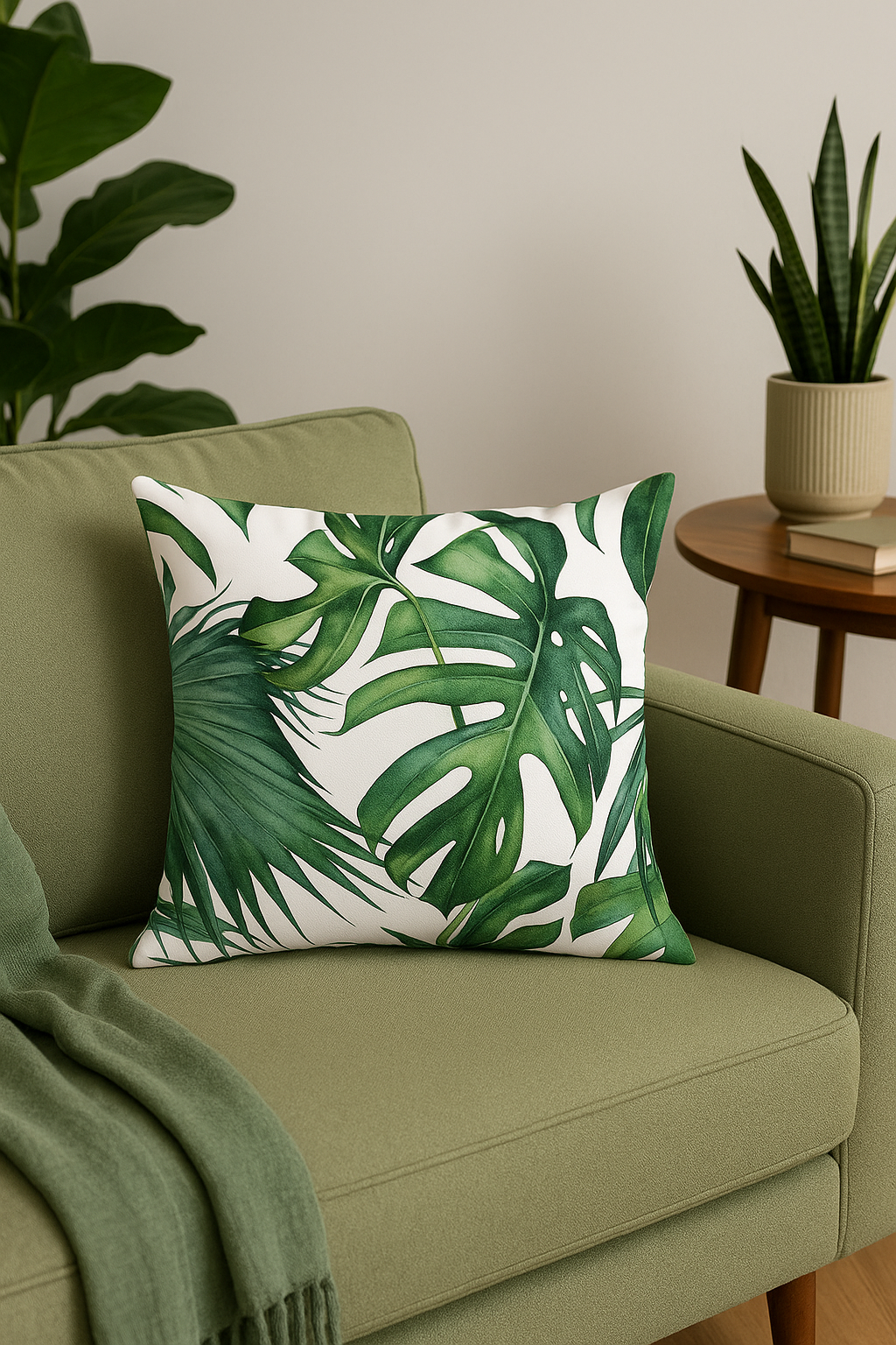 housse de coussin décorative motif cactus et plantes tropicales - vue 2 sur 2