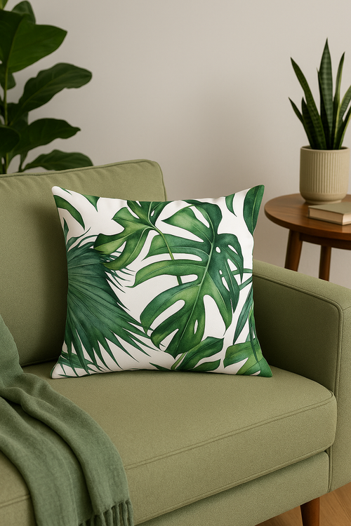 housse de coussin décorative motif cactus et plantes tropicales - vue 2 sur 2