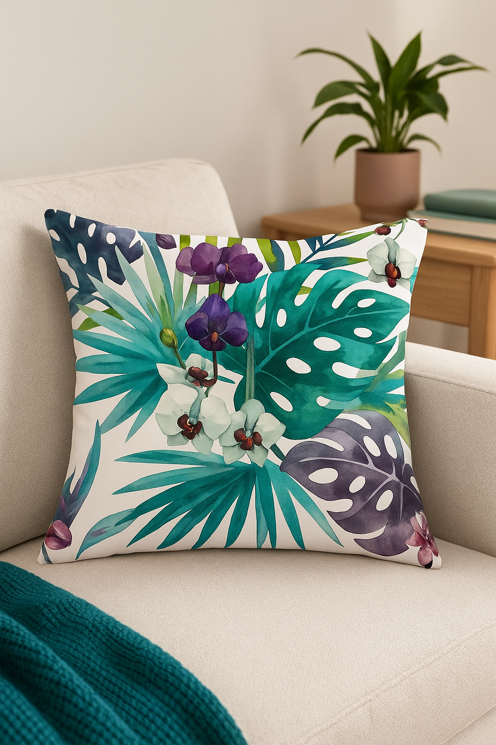 housse de coussin décorative motif cactus et plantes tropicales - vue 2 sur 2