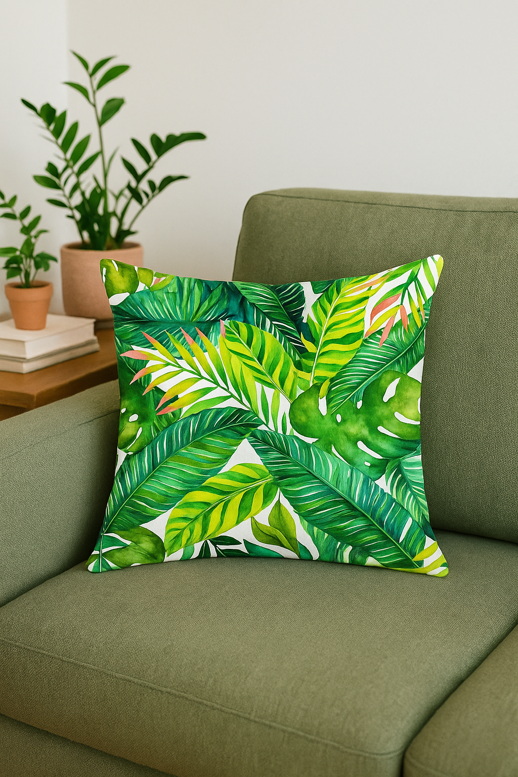 housse de coussin décorative motif cactus et plantes tropicales - vue 2 sur 2