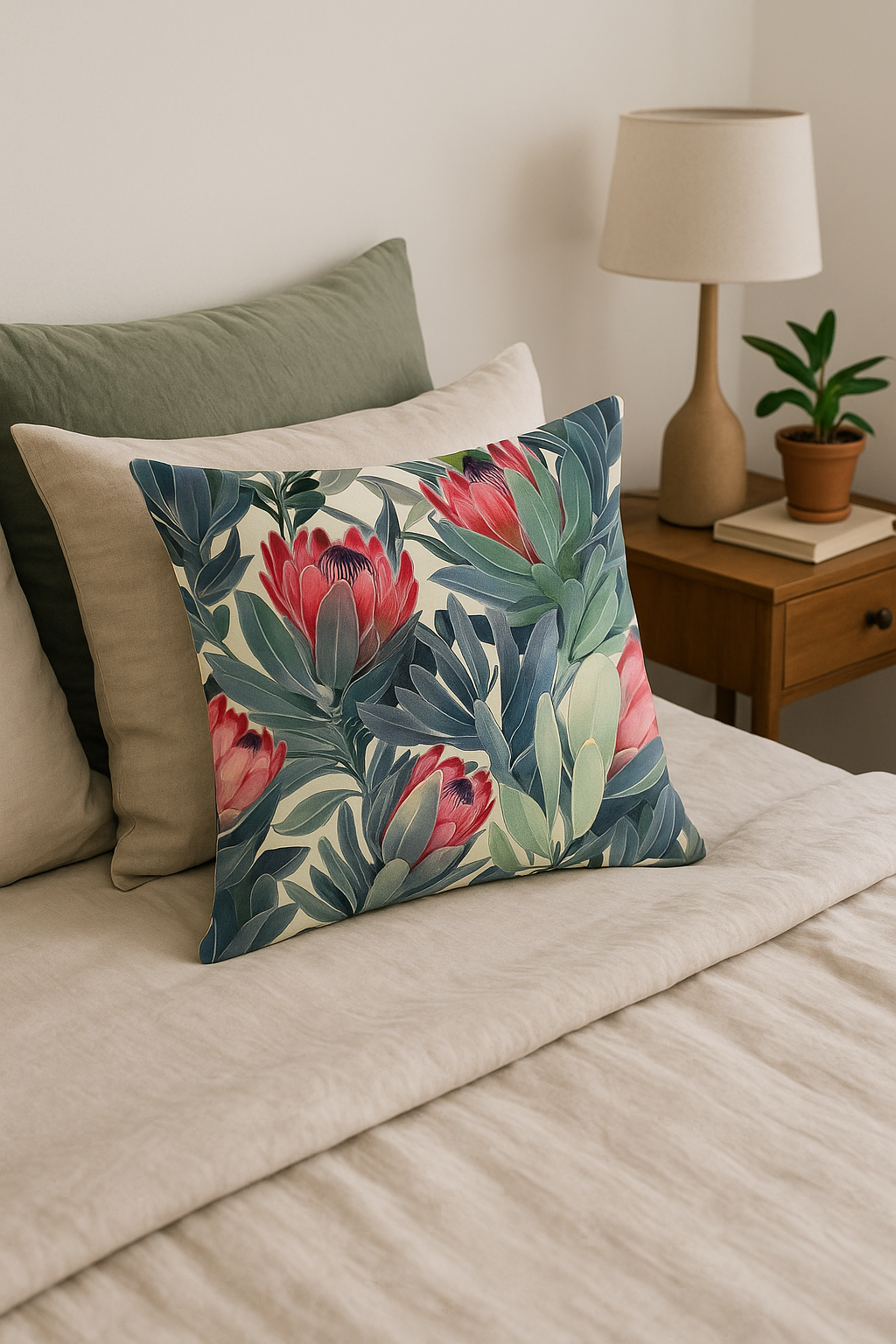 housse de coussin décorative motif cactus et tropical