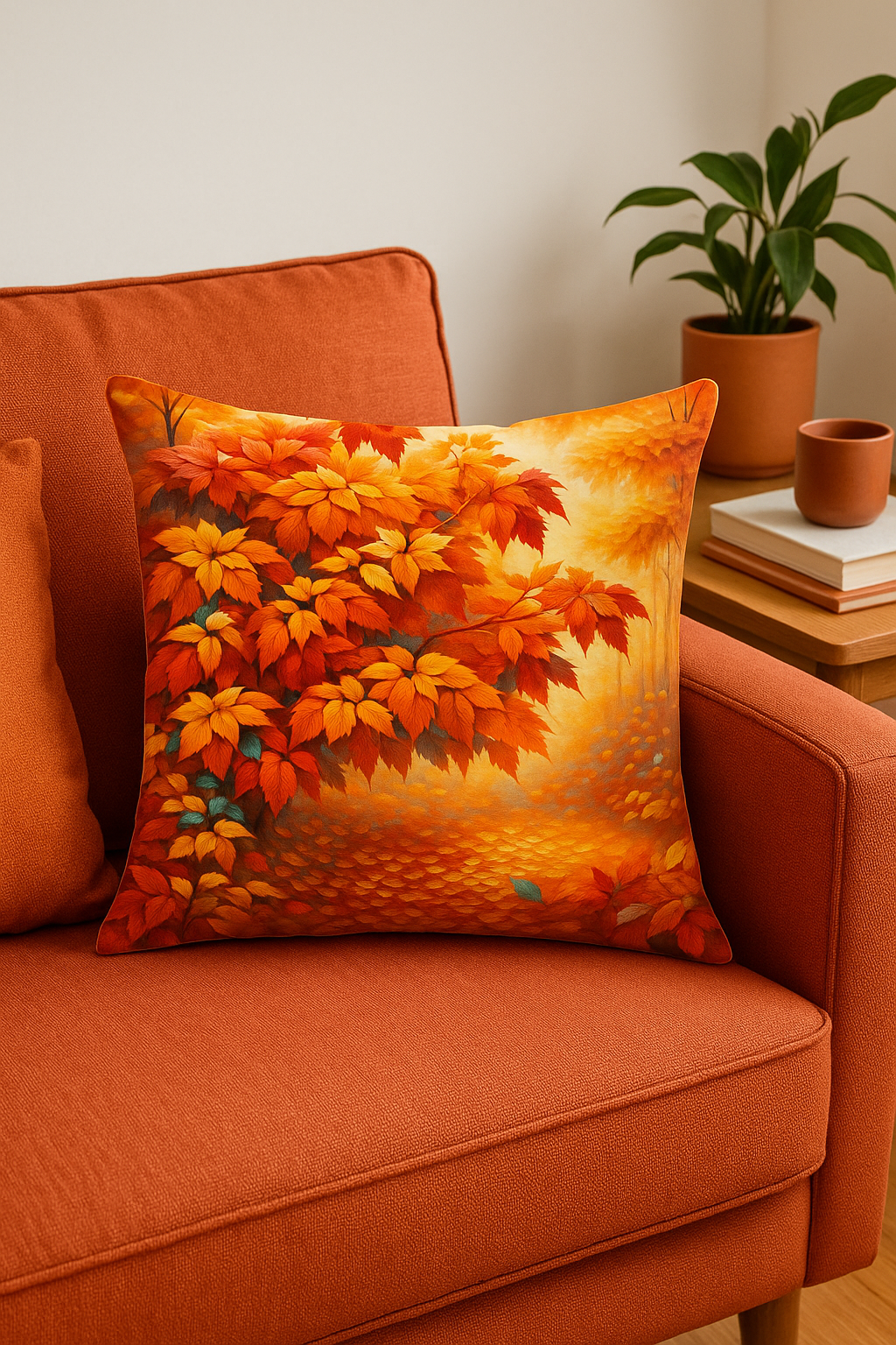 housse de coussin décorative motif feuilles d'automne et panier - vue 2 sur 2