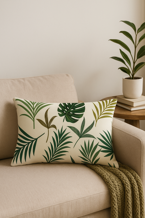 housse de coussin décorative motif feuilles tropicales vertes 30 x 50 cm - vue 2 sur 2