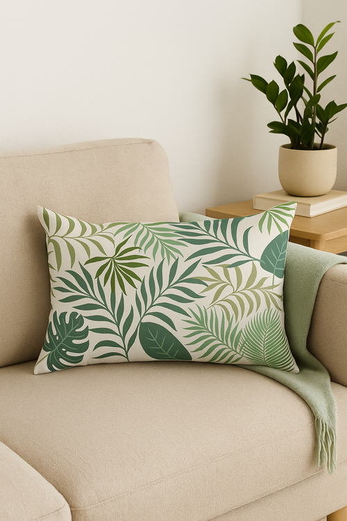 housse de coussin décorative motif feuilles tropicales vertes 30 x 50 cm - vue 2 sur 2
