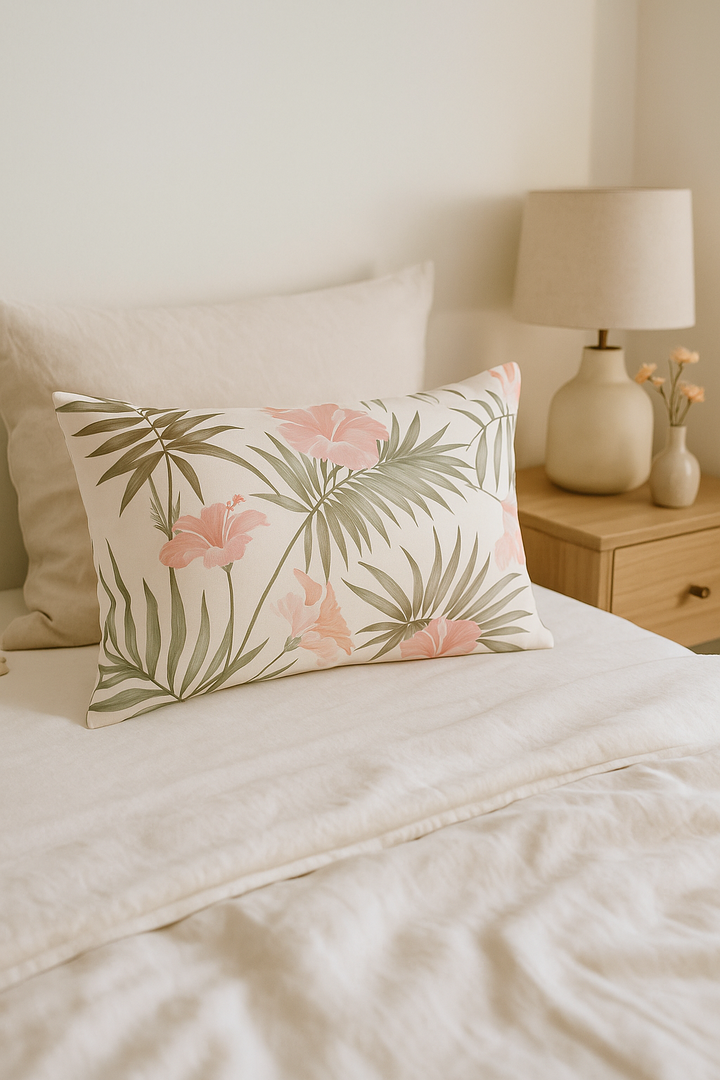 housse de coussin décorative motif feuilles tropicales vertes 30 x 50 cm - vue 2 sur 2