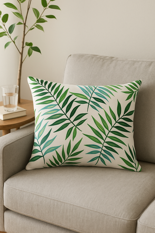 housse de coussin décorative motif feuilles tropicales vertes 30 x 50 cm - vue 2 sur 2