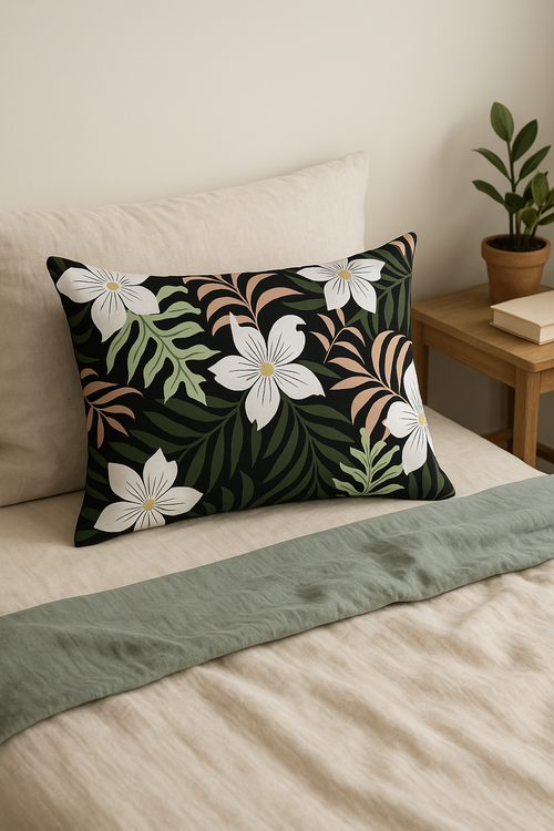 housse de coussin décorative motif feuilles tropicales vertes 30x50 cm - vue 3 sur 2