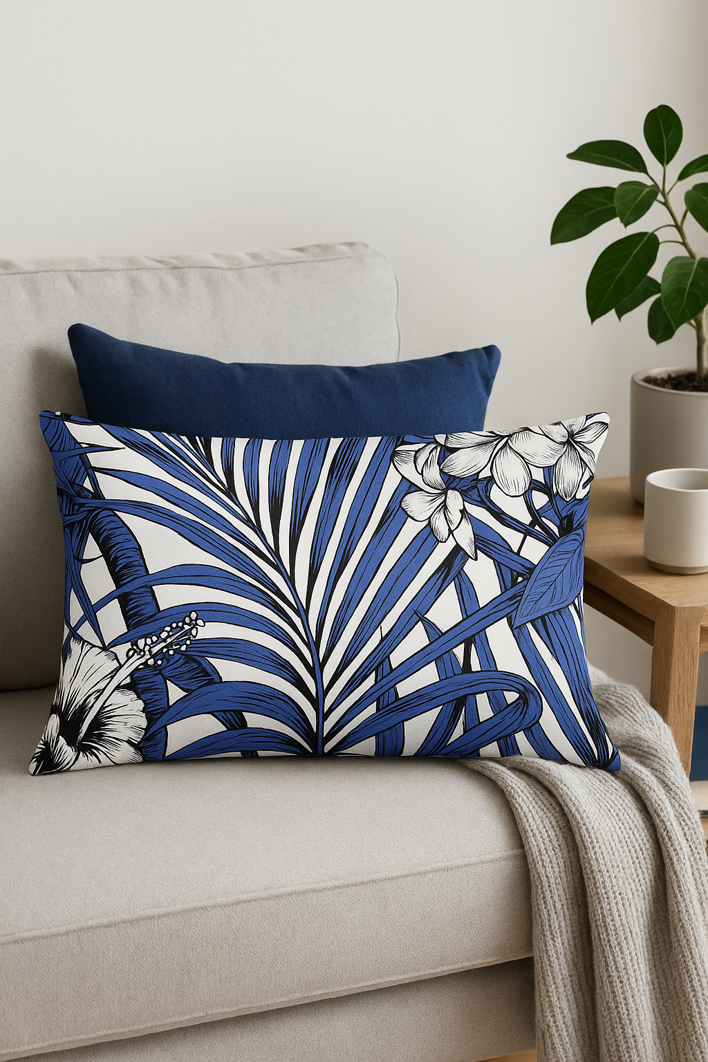 housse de coussin décorative motif feuilles tropicales vertes 30x50 cm - vue 2 sur 2