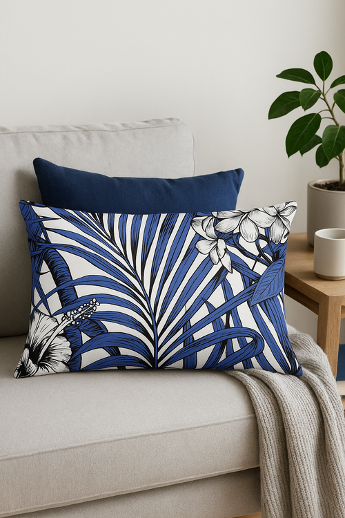 housse de coussin décorative motif feuilles tropicales vertes 30x50 cm - vue 2 sur 2