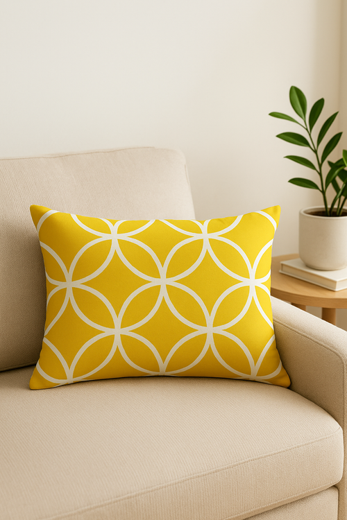 housse de coussin décorative motif géométrique jaune moderne - vue 2 sur 2