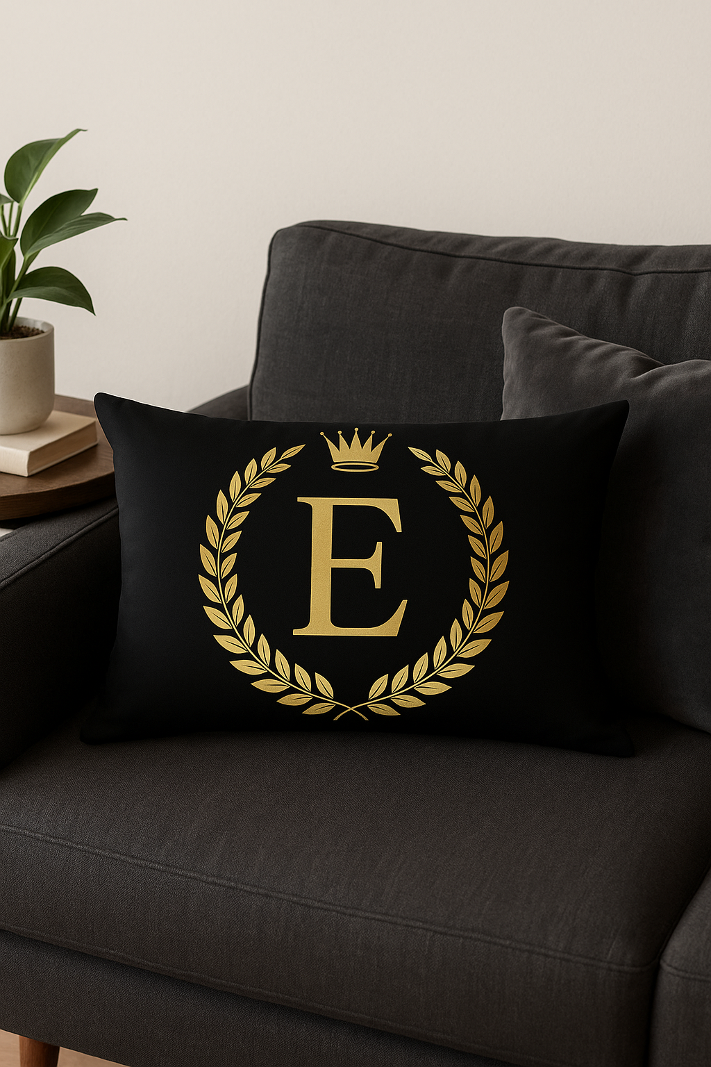 housse de coussin décorative motif lettres noires dorées - vue 2 sur 2