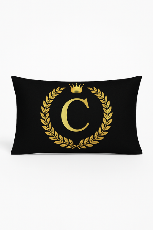 housse de coussin décorative motif lettres noires dorées