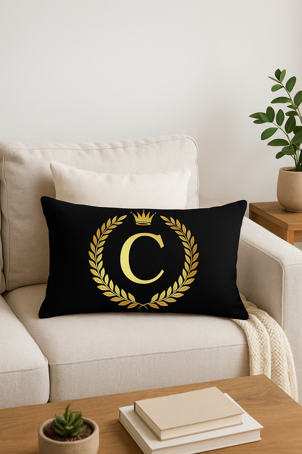 housse de coussin décorative motif lettres noires dorées - vue 2 sur 2