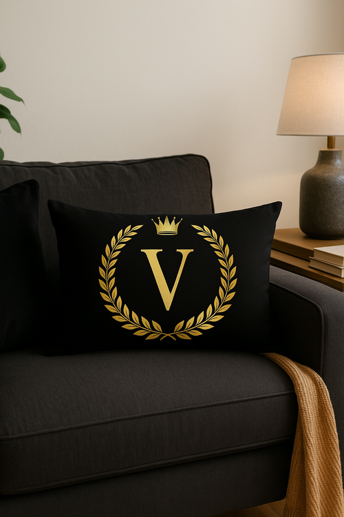 housse de coussin décorative motif lettres noires dorées - vue 2 sur 2