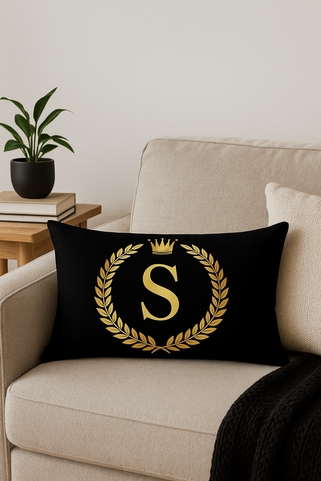 housse de coussin décorative motif lettres noires dorées - vue 2 sur 2