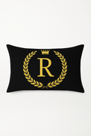 housse de coussin décorative motif lettres noires dorées