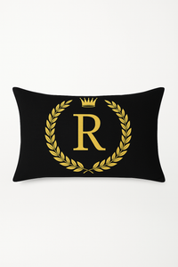 housse de coussin décorative motif lettres noires dorées