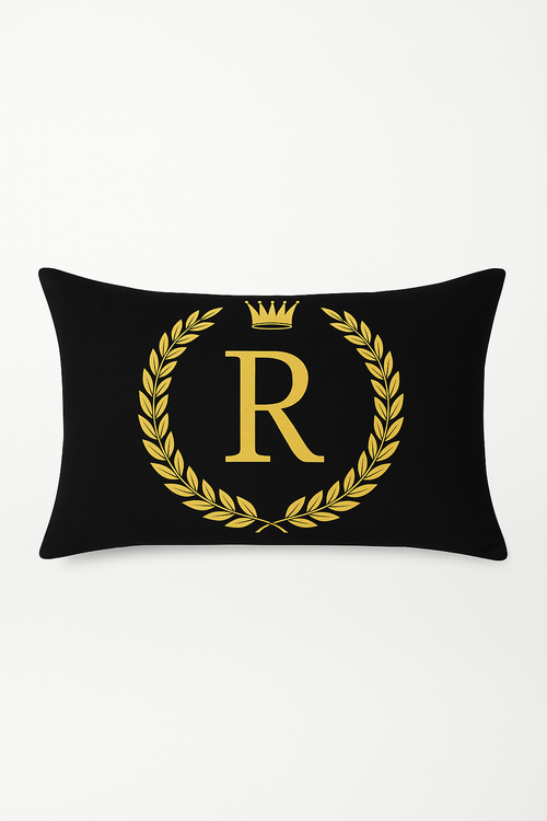 housse de coussin décorative motif lettres noires dorées
