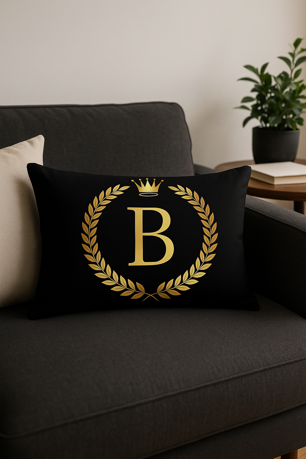 housse de coussin décorative motif lettres noires et dorées - vue 2 sur 2