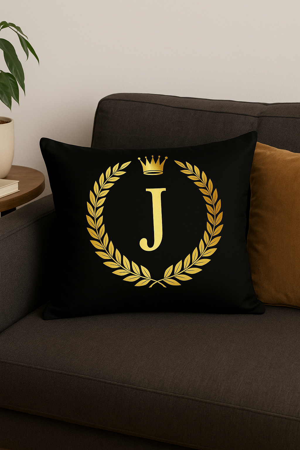housse de coussin décorative motif lettres noires et dorées - vue 2 sur 2