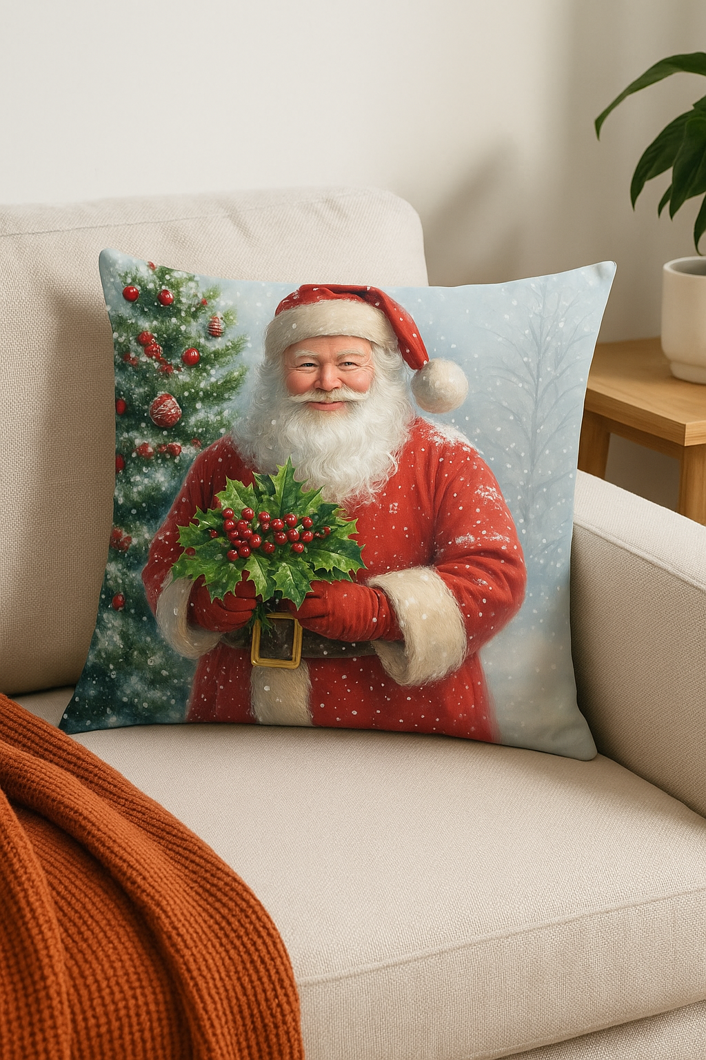 housse de coussin décorative motif noël père noël et cloches