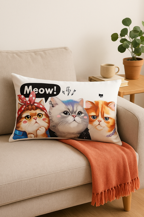 housse de coussin décorative motif petits animaux chiot chat - vue 2 sur 2