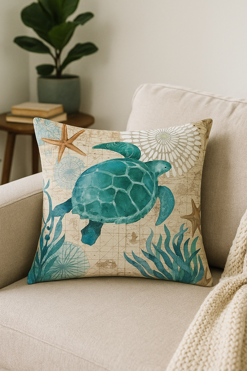 housse de coussin décorative motif tortue marine pour canapé - vue 2 sur 2