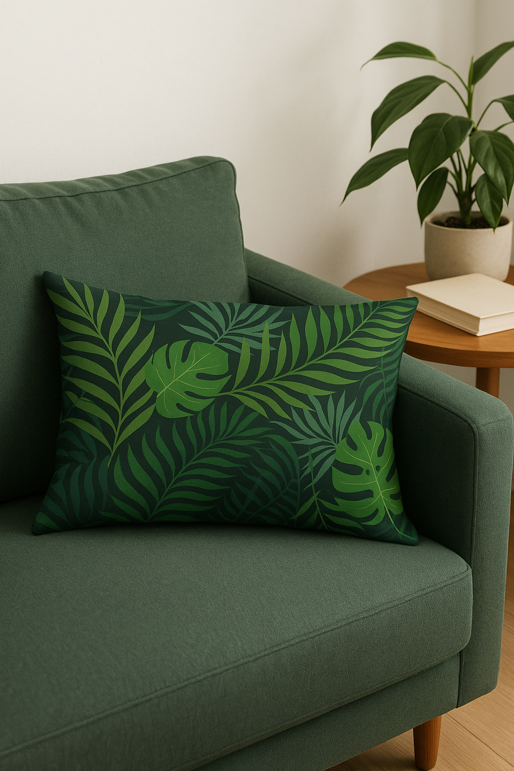 housse de coussin décorative motif tropical vert 30 x 50 cm - vue 2 sur 2