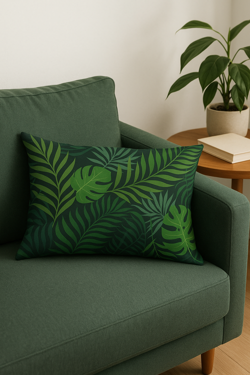 housse de coussin décorative motif tropical vert 30 x 50 cm - vue 2 sur 2