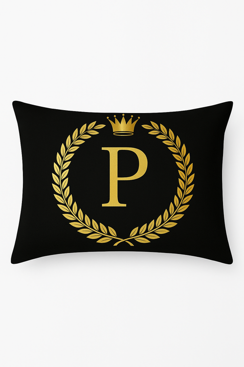 housse de coussin décorative motifs lettres noires dorées