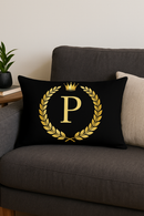 housse de coussin décorative motifs lettres noires dorées
