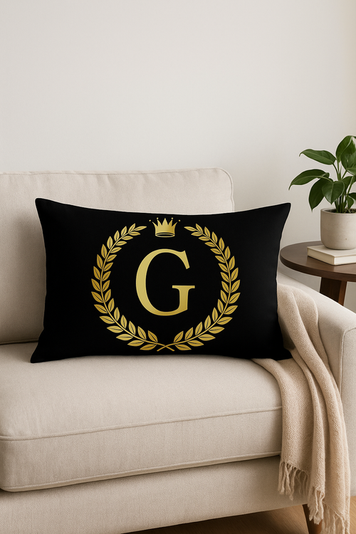 housse de coussin décorative motifs lettres noires dorées - vue 2 sur 2