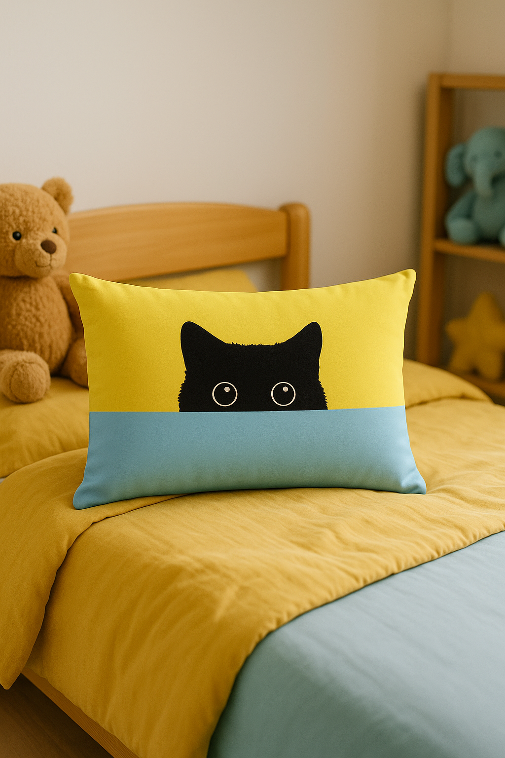 housse de coussin décorative petits animaux chiot et chat - vue 2 sur 2