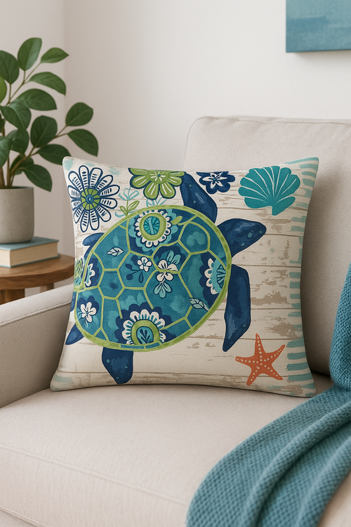 housse de coussin décorative tortue marine motif animal - vue 2 sur 2