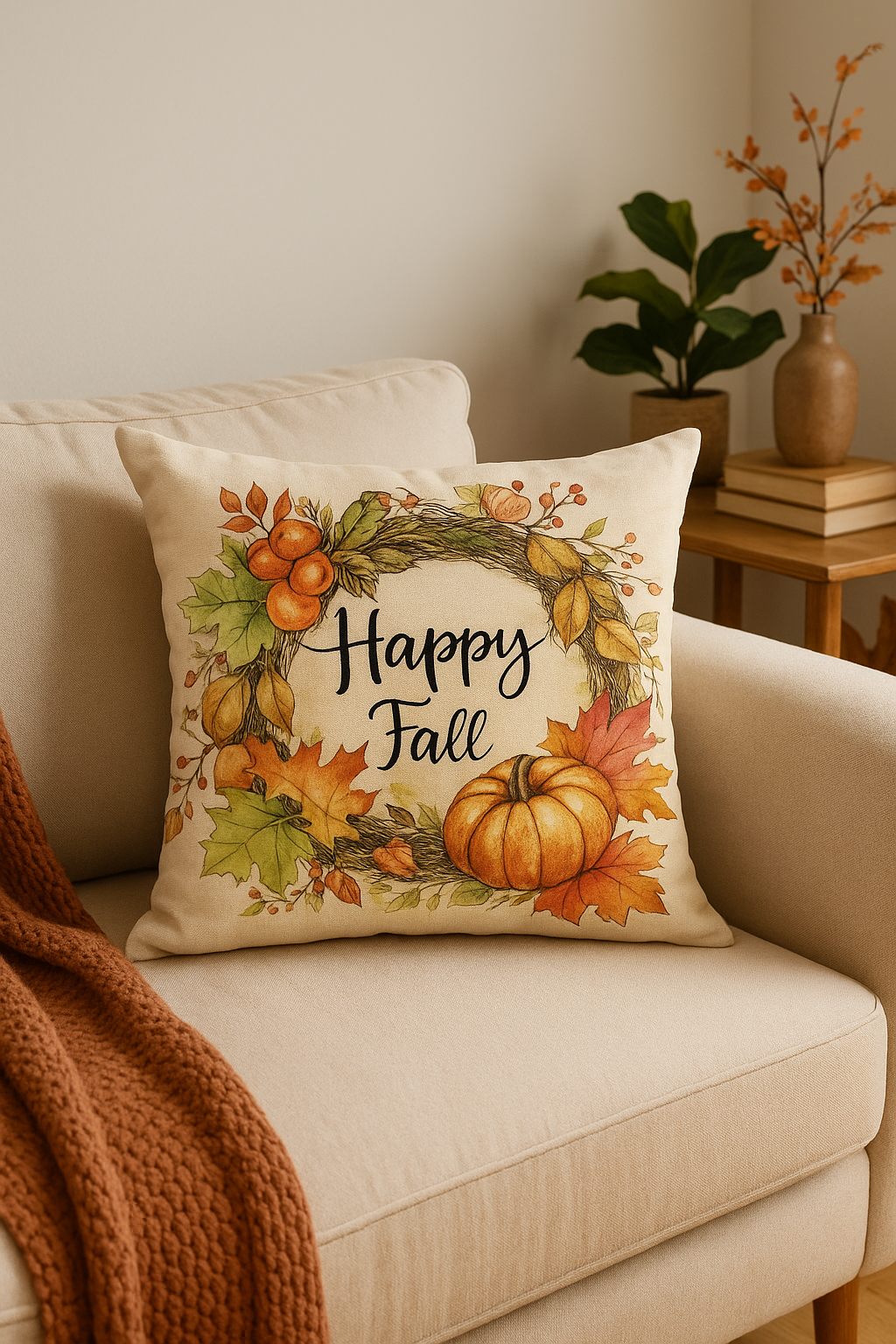 housse de coussin écureuil et citrouille automnale décorative - vue 2 sur 2