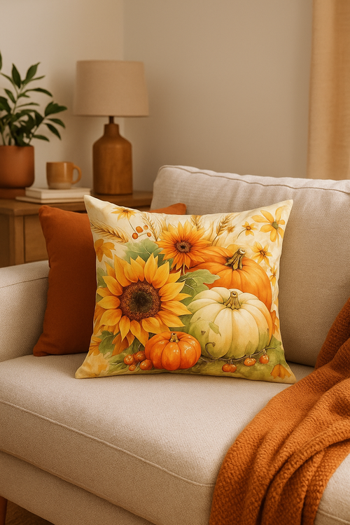housse de coussin écureuil et citrouille automne décorative - vue 2 sur 2