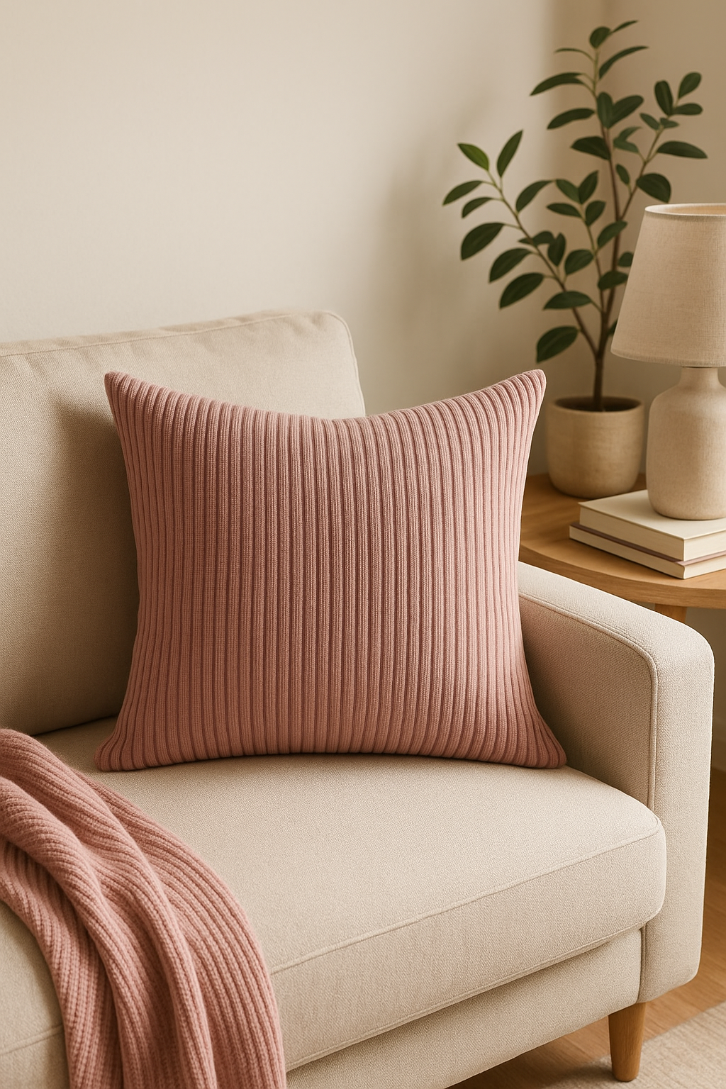 housse de coussin en velours côtelé rayé décoration simple classique - vue 2 sur 2